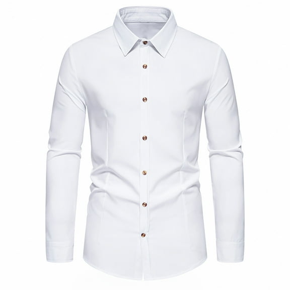 LIaqionyy Mens Dress Shirts Classic Button down Cotton Solid Color Formal Business Wedding Casual Shirt