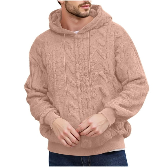 LIaqionyy Mens Fuzzy Sherpa Hoodie Sweatshirts Long Sleeve Pullover Fall Winter Textured Outwear with Pocket