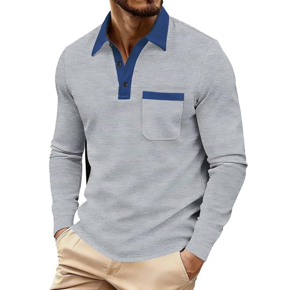 LIaqionyy Mens Golf Long Sleeve Shirt Classic Button Basic Solid Color Collared Fashion Casual Shirts with Pockets