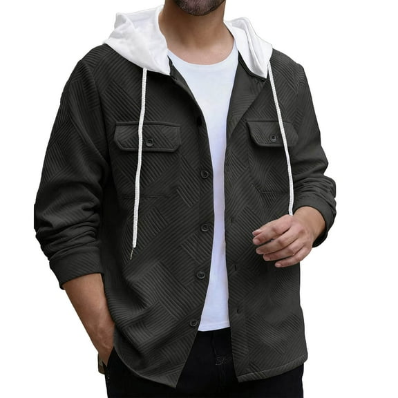 LIaqionyy Mens Hoodie Jacket Casual Drawstring Button down Jackets Clothes Winter Outfits with Pocket
