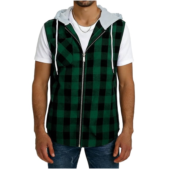 LIaqionyy Mens Hoodie Shirt Casual Zip up Drawstring Sleeveless Loose Lightweight Summer Hooded Vests with Pocket