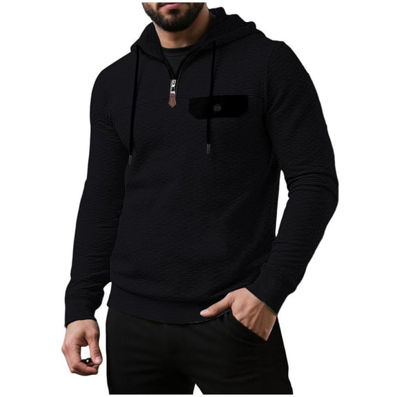 LIaqionyy Mens Hoodie Sweatshirt Quarter Zip Casual Drawstring Pullover Sweatshirts Clothes Winter Outfits