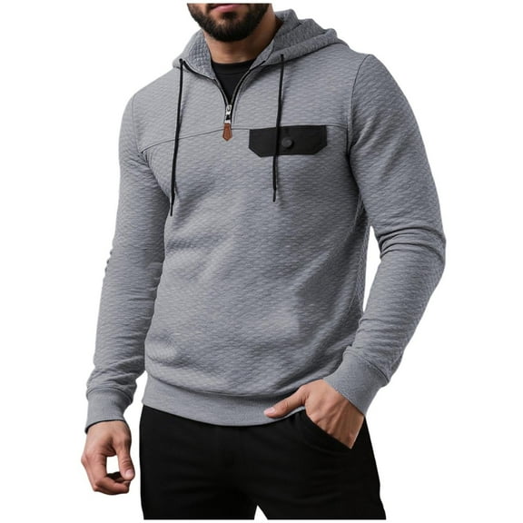 LIaqionyy Mens Hoodie Sweatshirt Quarter Zip Casual Drawstring Pullover Sweatshirts Clothes Winter Outfits