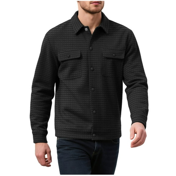 LIaqionyy Mens Jacket Casual Long Sleeve Button down Fall Winter Shacket Textured Jackets with Pockets