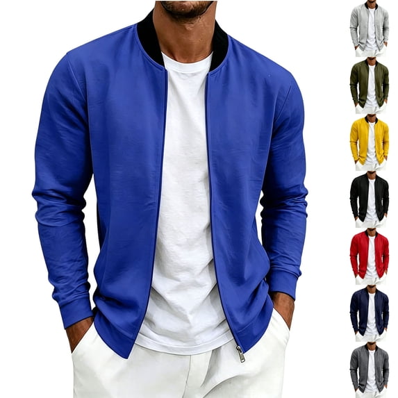 LIaqionyy Mens Lightweight Jacket Zip up Casual Spring Fall Long Sleeve Outerwear with Pockets Solid Color Clothes