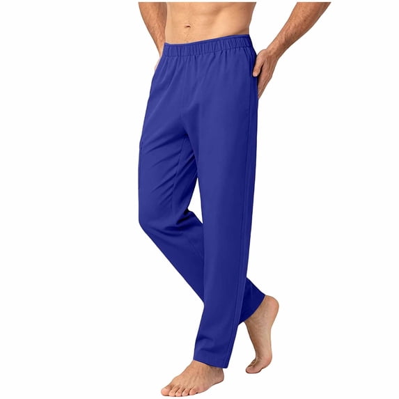 LIaqionyy Mens Pajama Pants Elastic Waist Lounge Bottom Lightweight Solid Color Christmas Sleepwear Loungewear
