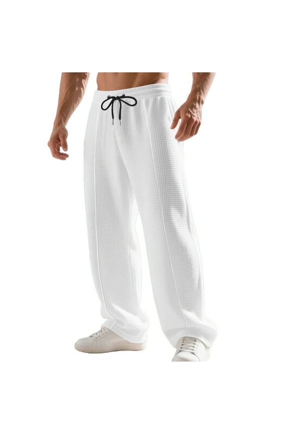 Mens Pant Elastic Waist Drawstring Straight Leg Sweatpants Loose Trousers with Pockets S-3XL