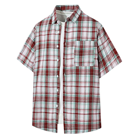 LIaqionyy Mens Plaid Shirt Button down Big and Tall Short Sleeve Shirts Business Casual Summer Clothes with Pockets