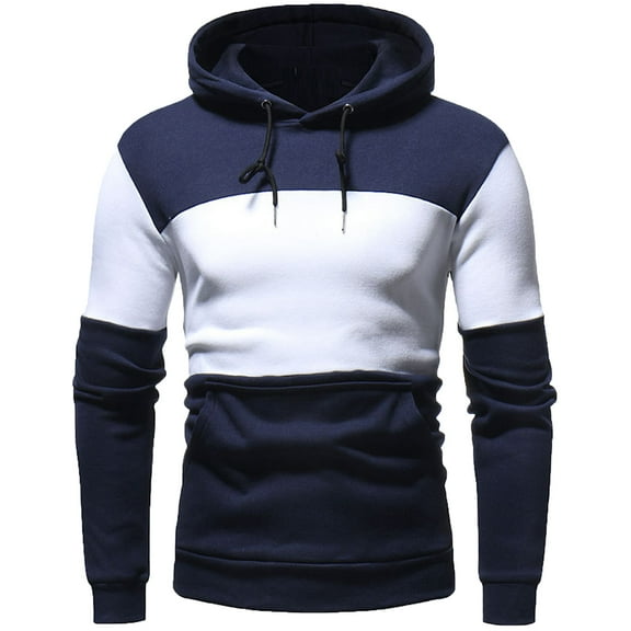 LIaqionyy Mens Pullover Hoodies Color Block Casual Long Sleeve Drawstring Hooded Sweatshirts with Pockets