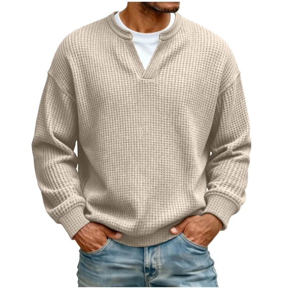 LIaqionyy Mens Pullover Long Sleeve Shirts Textured Casual Loose Lightweight Tops Fashion Solid Color Sweatshirt