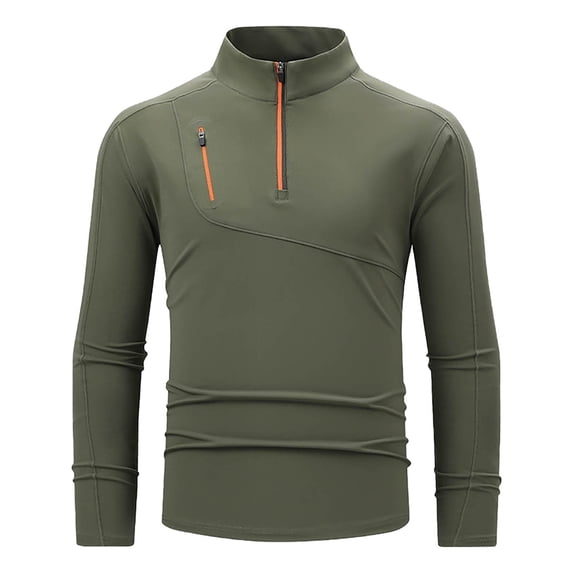 LIaqionyy Mens Quarter Zip Shirt Mock Neck Long Sleeve Running Hiking Casual Workout Pullover Tops with Pockets