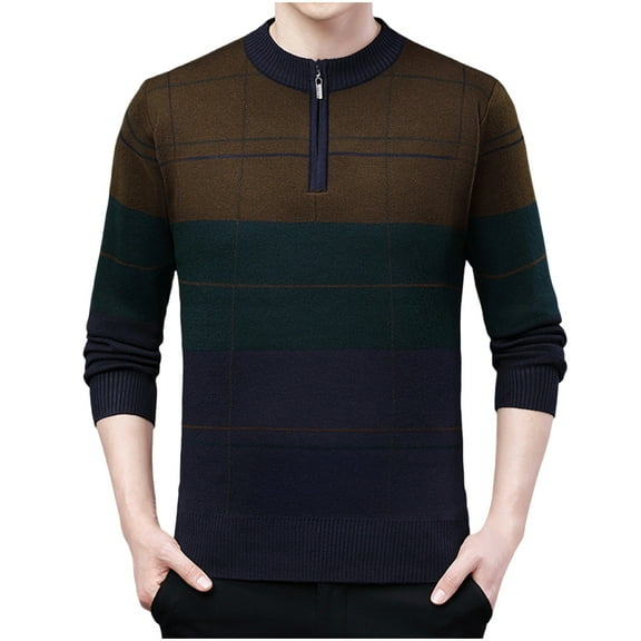 LIaqionyy Mens Quarter Zip Sweater Crew Neck Pullover Knitted Sweaters Business Casual Fall Winter Clothes