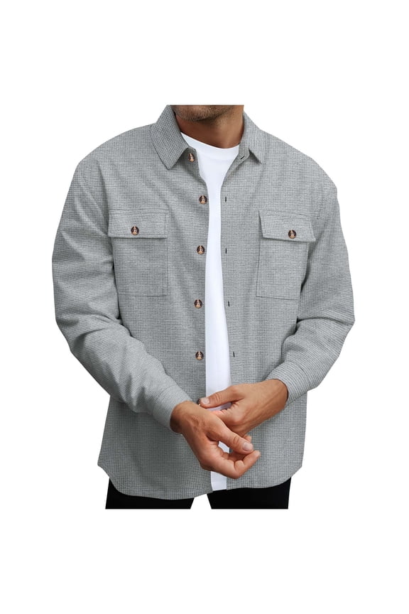 Mens Shirt Jackets Long Sleeve Dress Solid Color Shacket Work Casual Button down Shirts Coat with Pocket