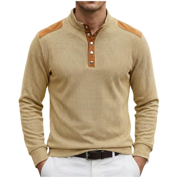 LIaqionyy Mens Shirts Long Sleeve Lightweight Quarter Button Pullover Solid Color Casual Mock Neck Shirt Tops