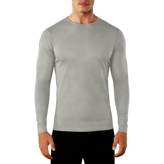 LIaqionyy Mens Shirts Running Base Layer Stretch Long Sleeve Undershirts Tops Athletic Gym Workout Shirt