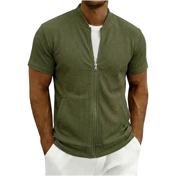 LIaqionyy Mens Short Sleeve Jacket Casual Full Zip Lightweight Running Solid Color Outerwear with Pocket
