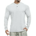 thumbnail image 1 of LIaqionyy Mens Solid Color Tops Long Sleeve Button T-Shirts Slim Stretchy Collarless Workout Yoga Tees, 1 of 3