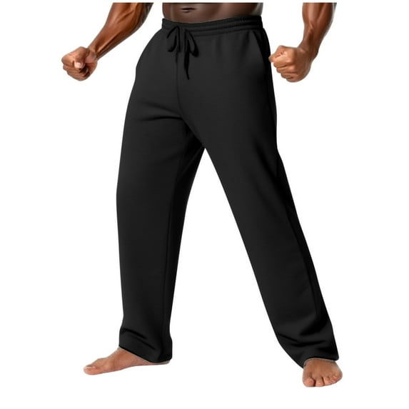 LIaqionyy Mens Sweatpants Drawstring Elastic Waist Straight Leg Pants Open Bottom Sweatpant Joggers with Pockets