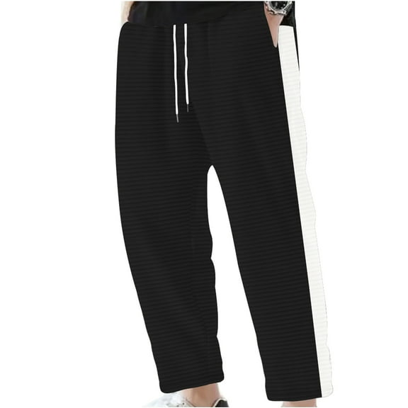 LIaqionyy Mens Sweatpants Striped Drawstring Casual Elastic Waist Baggy Wide Leg Pants Running Workout Sweatpant