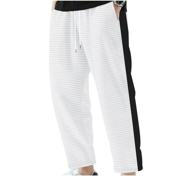 LIaqionyy Mens Sweatpants Striped Drawstring Casual Elastic Waist Baggy Wide Leg Pants Running Workout Sweatpant