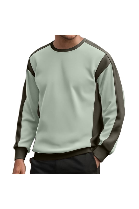 Mens Sweatshirt Pullover Crew Neck Long Sleeve Color Block Casual Sweatshirts Fall Tops Clothes