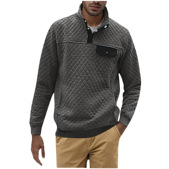 LIaqionyy Mens Sweatshirts Casual Cotton Pullover Quarter Collar Button Long Sleeve Sweatshirt Fall Clothes