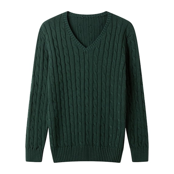 LIaqionyy Mens V Neck Sweater Cable Knit Long Sleeve Casual Slim Fall Winter Ribbed Pullover Sweaters