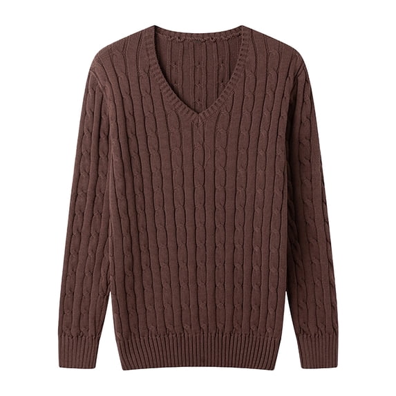 LIaqionyy Mens V Neck Sweater Cable Knit Long Sleeve Casual Slim Fall Winter Ribbed Pullover Sweaters