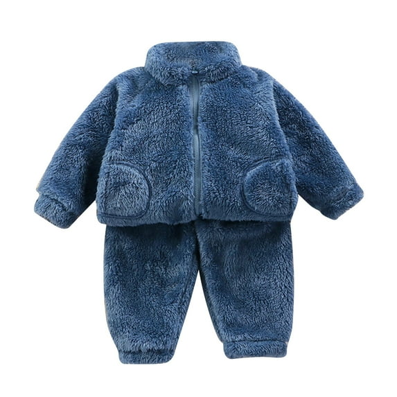 LIaqionyy Newborn Baby Clothes Boys and Girls Fall Winter Padded Thickened Warm Homewear 2PCS Set Fleece Fuzzy Clothes