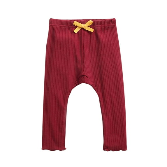 LIaqionyy Newborn Baby Girls Ribbed Knitted Pants Toddler Girls Elastic Waist Bowknot Cotton Bottoms Pants