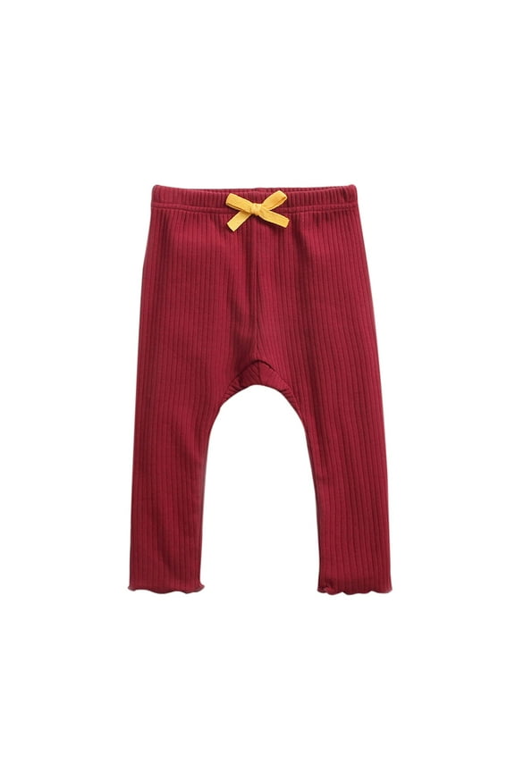 Newborn Baby Girls Ribbed Knitted Pants Toddler Girls Elastic Waist Bowknot Cotton Bottoms Pants