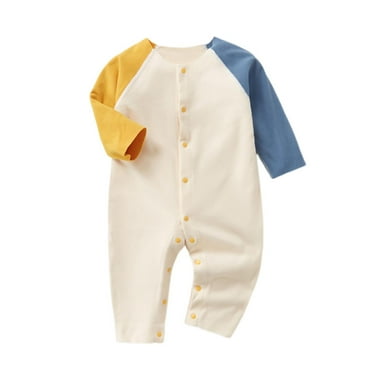 LIaqionyy Newborn Baby Jumpsuit Solid Color Long Sleeve Pajamas Romper Soft Thermal Button Up Boys Girls Clothes