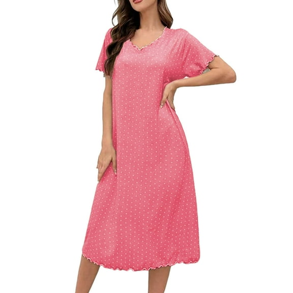 LIaqionyy Nightgowns for Women Short Sleeve Sleepshirt V Neck Nightshirt Soft Sleepwear Dress Loose Comfortable