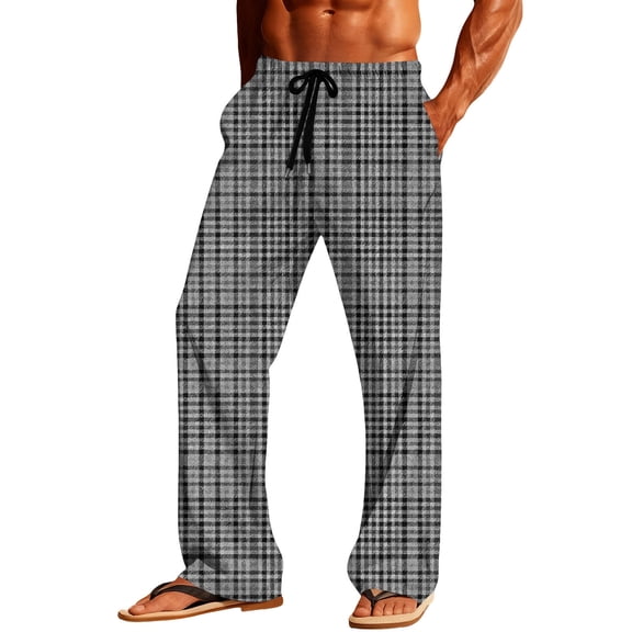 LIaqionyy Pajama Pants for Mens Plaid Lightweight Drawstring Lounge Sleep Pant Soft Bottoms with Pockets