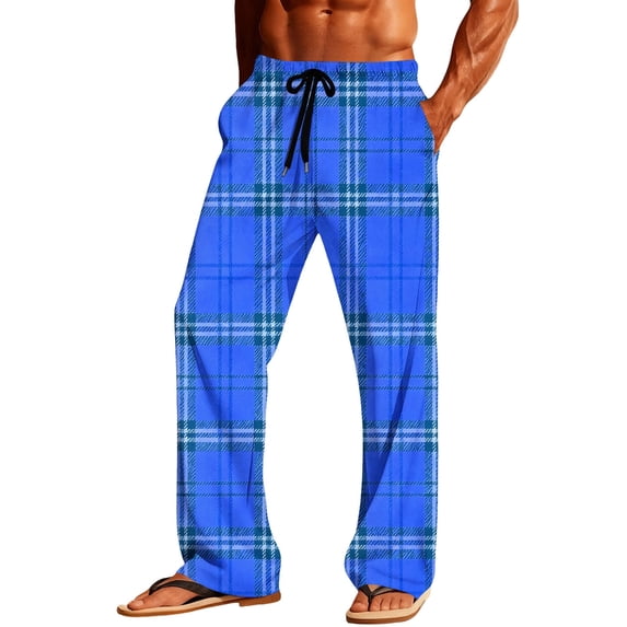 LIaqionyy Pajama Pants for Mens Plaid Lightweight Drawstring Lounge Sleep Pant Soft Bottoms with Pockets