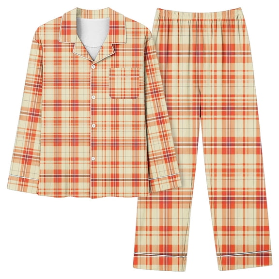 LIaqionyy Pajama Sets for Women 2 Piece Button Down Sleepwear Sleep Set Wide Leg Long Pants Plaid Sleepwear Lounge Set