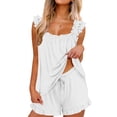thumbnail image 1 of LIaqionyy Pajama for Womens Sets 2 Piece Ruffle Soft Tank Top and Shorts Sleepwear Set Summer Loungewear, 1 of 7