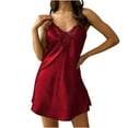 thumbnail image 1 of LIaqionyy Pajamas Dress for Women Satin Nightgown Silk Slip Dress Sleepwear V Neck Lace Short Nightwear, 1 of 7