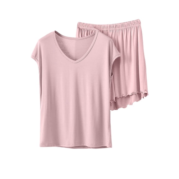 LIaqionyy Pajamas Set for Women's Short Sleeve 2 Piece V Neck Casual Loose Comfy Sleepwear Loungewear Outfits