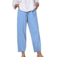 thumbnail image 1 of LIaqionyy Plus Size Pants for Womens Cotton Linen Straight Leg Trousers Drawstring Waist Pant with Pockets, 1 of 7
