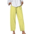 thumbnail image 1 of LIaqionyy Plus Size Pants for Womens Cotton Linen Straight Leg Trousers Drawstring Waist Pant with Pockets, 1 of 7