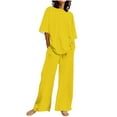 thumbnail image 1 of LIaqionyy Plus Size Summer Outfits for Women Cotton Linen 2 Piece Lounge Sets T Shirts Straight Leg Pants Tracksuits, 1 of 4