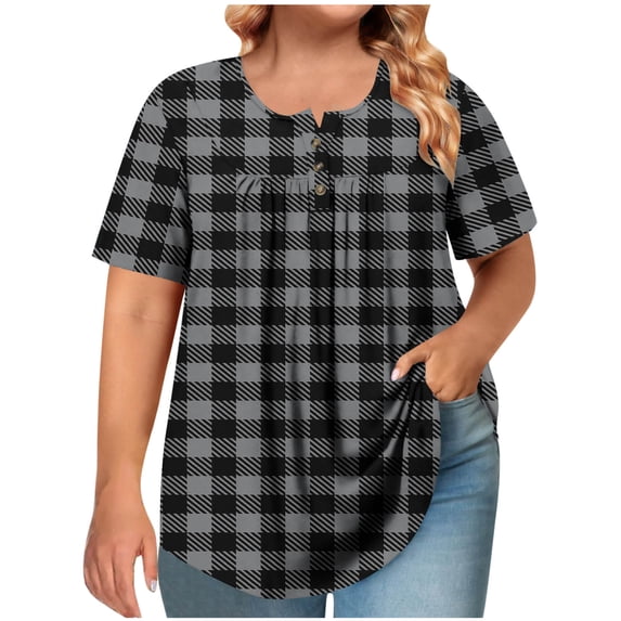 LIaqionyy Plus Size Tops for Women Tunic Blouses Summer Short Sleeve Casual Loose Comfortable Tees Shirts