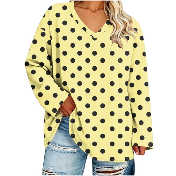 LIaqionyy Plus Size Tops for Womens V Neck Long Sleeve Casual Loose Blouse Fall Outfits Business Work Basic Tees Shirts