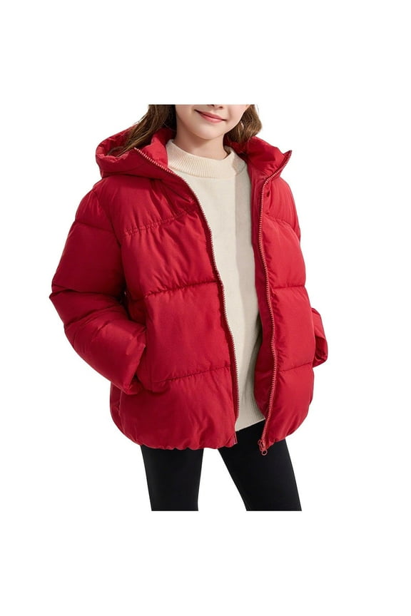 Puffer Jackets for Girls Boys Thicken Hooded Kids Warm Winter Coat Outerwear with Pockets