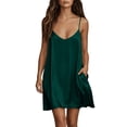 thumbnail image 1 of LIaqionyy Satin Dress for Womens Nightgown Spaghetti Strap Sleeveless Casual Loose Mini Dresses with Pocket, 1 of 8