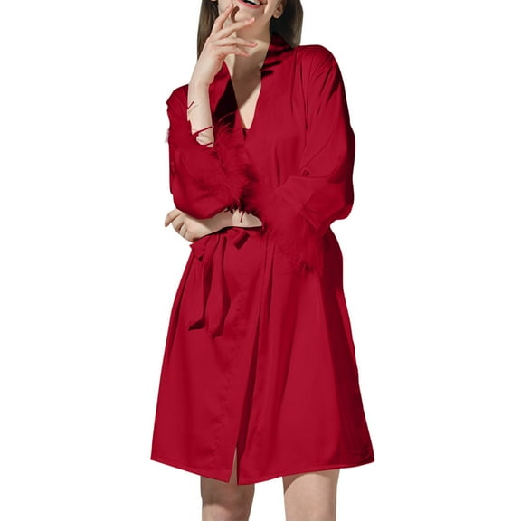 LIaqionyy Satin Robes with Belt for Women Silk Solid Color Nightgown Bridal Bathrobe for Wedding Party