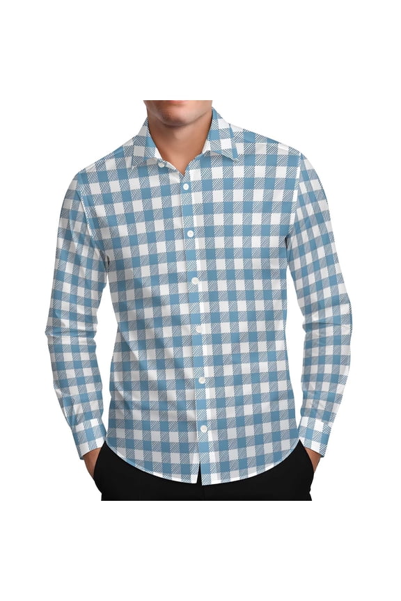 Shirts for Men Button down Collared Dress Shirt Long Sleeve Plaid Business Work Casual Tops