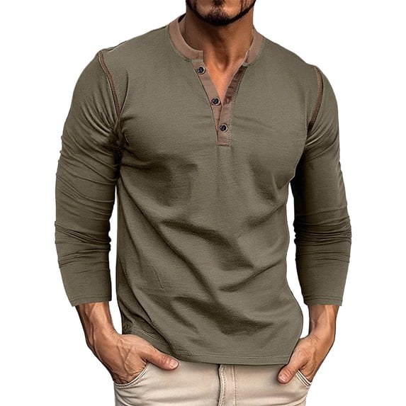 LIaqionyy Shirts for Mens Cotton Long Sleeve Casual Button T Shirt Classic Tees Pullover Work Basic Tops