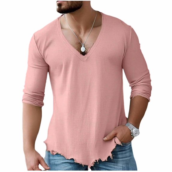 LIaqionyy Shirts for Mens V Neck Casual Long Sleeve Tops Breathable Fashion Summer Vacation Shirt Clothes